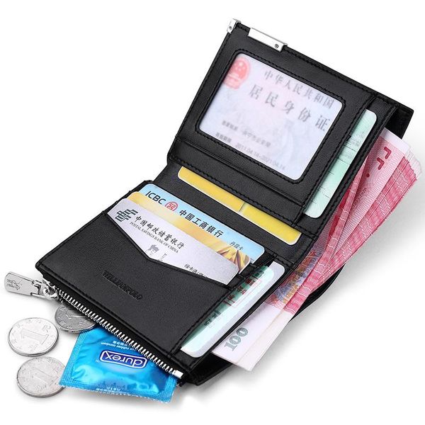 

wallets williampolo genuine leather men's short wallet with coin zipper pocket ultra thin multi-function pl210, Red;black