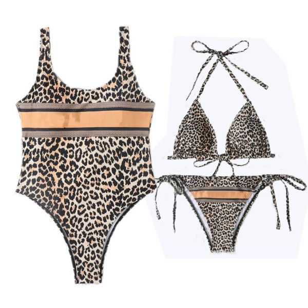 

women bikini leopard grain beach bikinis summer split swimsuit fashion letter printed strappy siamese split style swimwear, White;black