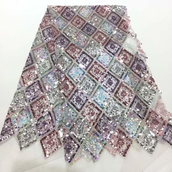 

party french net lace fabric fashion lady african tulle apparel cloth with sequins for sewing hnz347(5yards/lot), Pink;blue