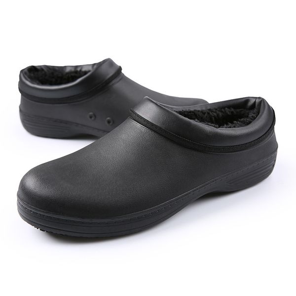 

2021 new plus size 35-47 detachable lining chef non-slip waterproof oil-proof kitchen work slip on keep warm shoes e4y4, Black