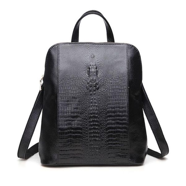 

backpack genuine leather men rucksack women multi-function knapsack bag crocodile pattern casual cowhide shoulder