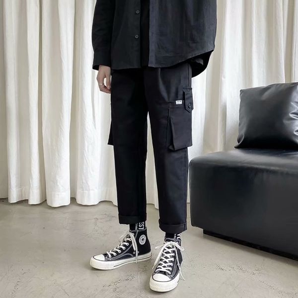 

drop feeling wide leg straight korean fashion men's loose and versatile casual capri sports summer thin black pants