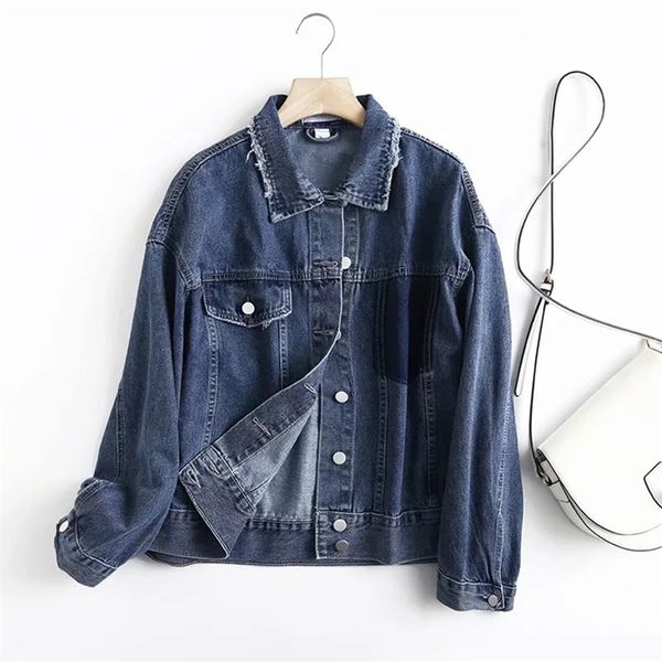 

women's denim jcket korean style solid casual blue jackets autumn oversize loose jeans coats female 210531, Black;brown