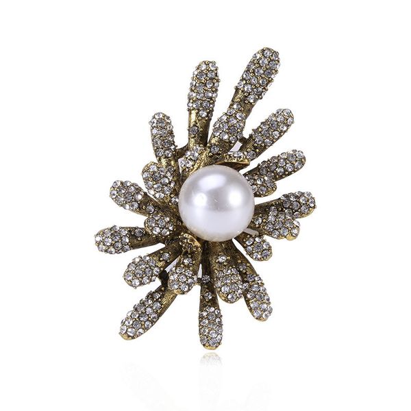 

factory new alloy diamond pearl flower brooch christmas