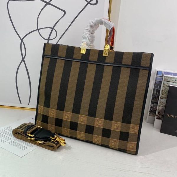 

2021 new ff net red lin shanshan same canvas stripe letter one shoulder portable carrying extra large capacity shopping bagzly
