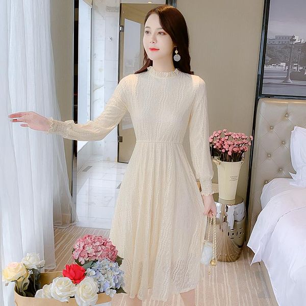 

casual dresses 2021 women korean vintage white hepburn dress spring autumn french beach midi elegant bodycon party runway vestidos, Black;gray