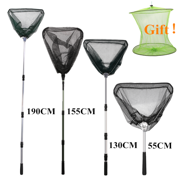 

fishing accessories telescoping net retractable aluminum alloy 130/155/190cm fish pole foldable landing with nylon shrimp mesh