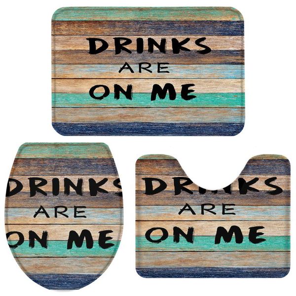 

bath accessory set drinkes are on me vintage wood board texture toilet cover mat pedestal rug non-slip bathroom