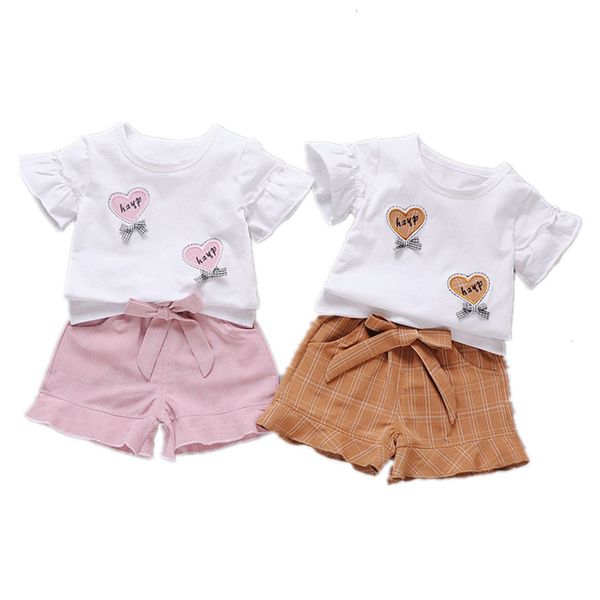 

summer infant clothing for girls set newborn baby clothes bow-knot t-shirt pants outfits suit costume, White