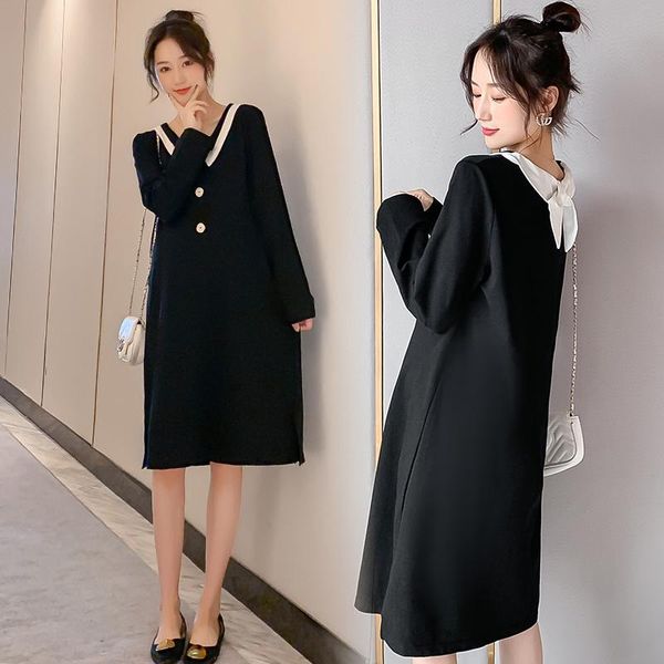 

maternity dresses 1907# clothes spring autumn cotton long sleeve loose slimming dress for pregnant women mom, White