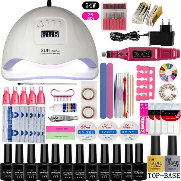 

nail art kits set dryer 120w uv led lamp gel polish kit with 18/12 pcs electric drill for tools