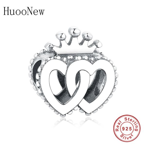 Fit Pandora Charms Pulseira 925 Sterling Prata Dupla Coração Coroa Beads Jóias Fazendo Valentim Amigo Berloque 2019 Q0531