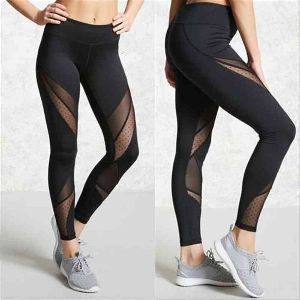 

fashion mesh patchwork leggins elastic women legging pant capri fitness black
