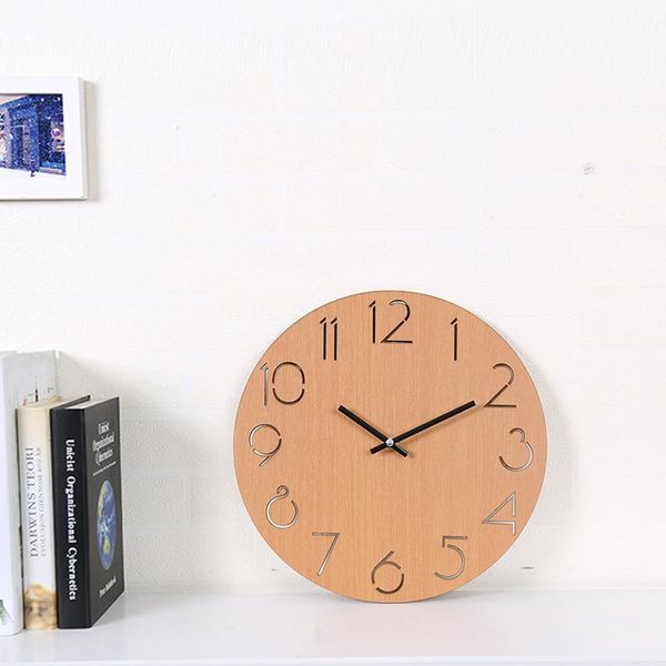 

wall clocks 12 inch wooden 3d clock modern design nordic brief living room decoration wood art watch home decor