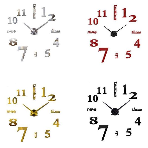 

modern 3d wall clock mirror sticker large number diy art decals home living room