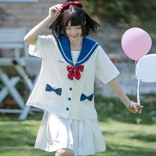 

women's suits & blazers two-piece suit japanese college style sweet girl jk uniform short-sleeved shirt with pleated skirt 2021 summer, White;black