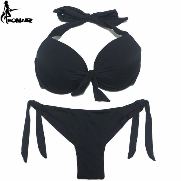 

women's swimwear eonar 2021 bikini solid swimsuits women push up set brazilian cut/classic bottom bathing suits plus size, White;black