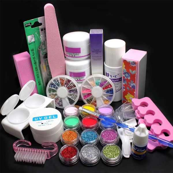 

nail art kits professional acrylic powder liquid brush glitter clipper primer file tips set manicure kit