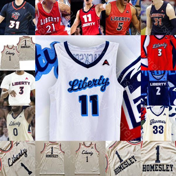 Camisa de basquete Liberty Flames NCAA College Joseph Venzant Keegan McDowell Preston Brody Peebles Drake Dobbs Isiah Warfield Homesley Darius McGhee Kyle Rode