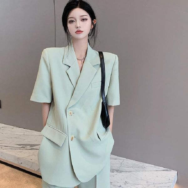 

women's suits & blazers blazer thin short-sleeved suit 2021 summer mid-length loose wild pure color high-quality office clothing, White;black