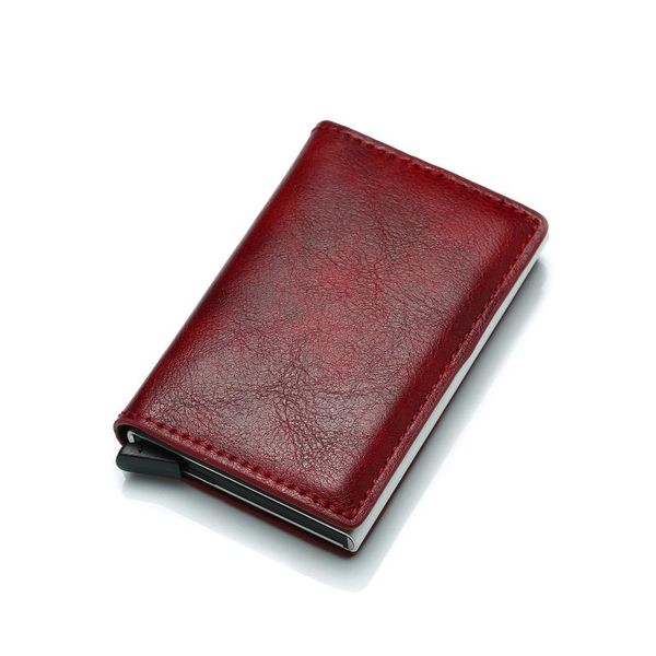 

card holders holder men and women metal rfid vintage aluminium box crazy horse pu leather fashion wallet, Brown;gray