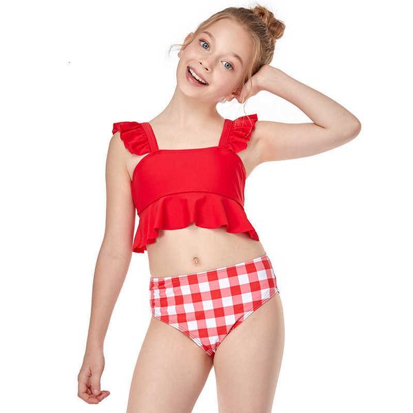 

girls' swimsuit small ruffle split swimsuit children's bikini, White;black