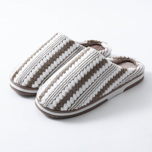 

slippers women's striped color-blocking winter female imitation velvet soft house shoes woman lightweight tpr, Black
