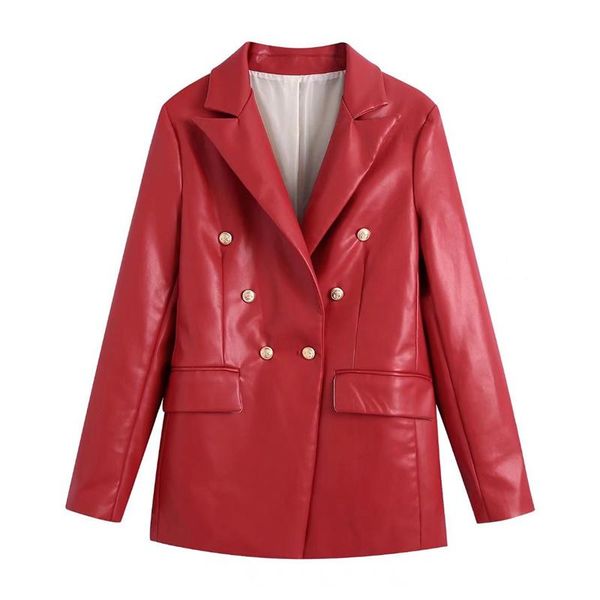 

women's suits & blazers zxqj women fashion double breasted faux leather blazer coat vintage long sleeve flap pockets female outerwear c, White;black