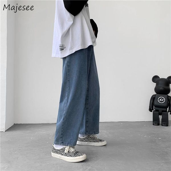 

men's jeans men simple solid all-match retro large size s-3xl loose students couple fashion soft denim trousers males classic, Blue