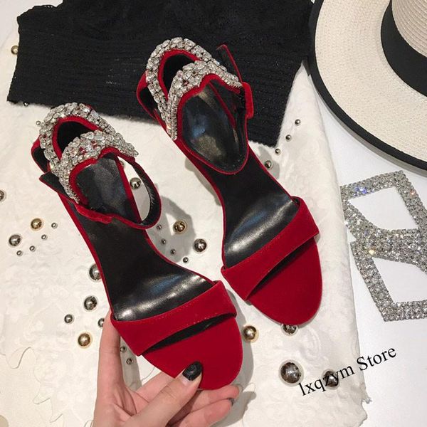 

sandals summer velvet women rhinestone lips high heels shoes elegant ladies round toe mujer stiletto glittering slingback pumps, Black