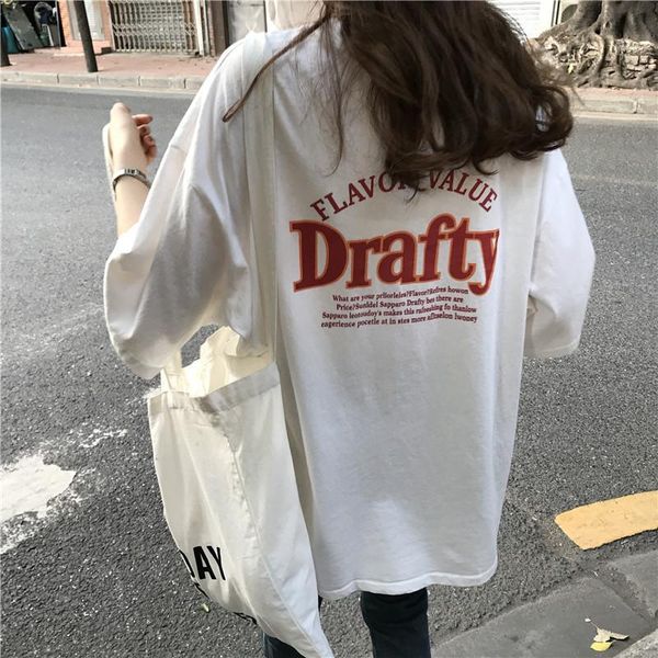 

women's t-shirt letter printed casual loose cotton all match simple fashion street women halajuku basic t-shirts, White