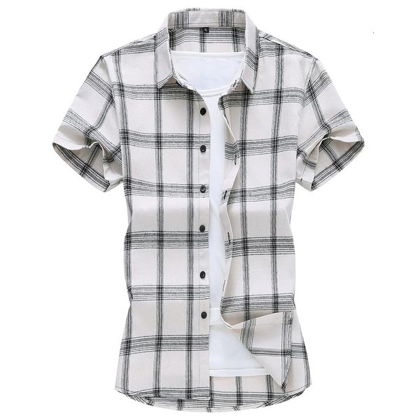 

2021 summer new men's plaid fashion casual large size brand short sleeve shirt male 5xl 6xl 7xl n0h0, White;black