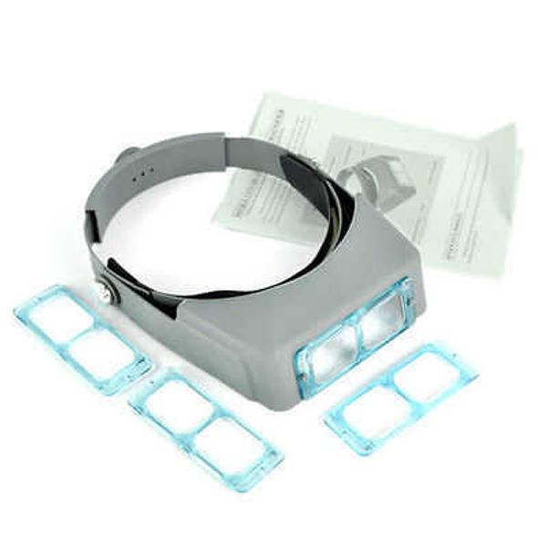 4 lente cabeça banda binocular lupa optivish fone de ouvido luz lâmpada cabeça banda conjunto 4x iluminado lupa olho lupa relógio relógio reparar carro de solda