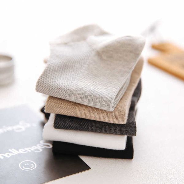 

summer mesh boat socks breathable thin cotton no print solid color, Black