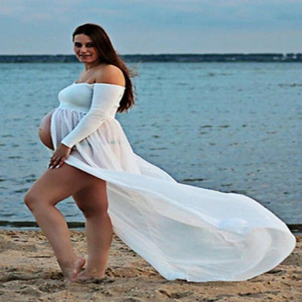 

maternity dresses emmababy dress 2021 summer women pregnant pography props dresse off shoulders, White