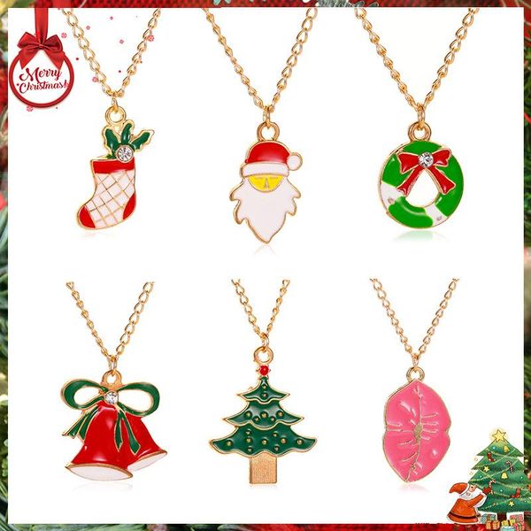 

pendant necklaces christmas necklace tree santa claus donut drop oil ladies party trendy jewelry, Silver
