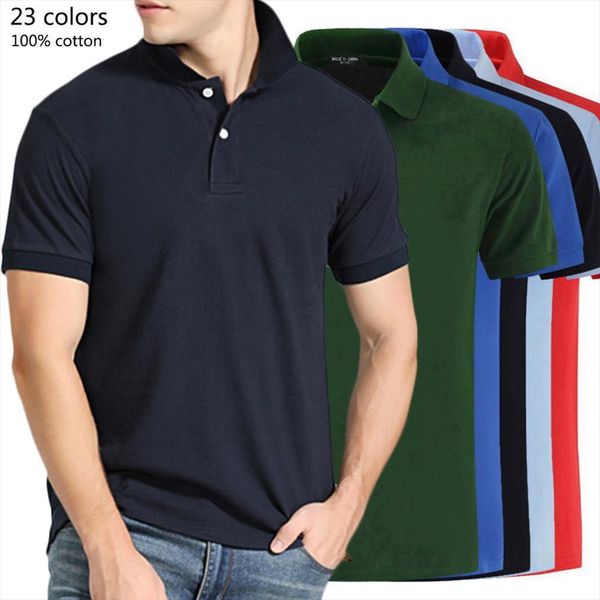 

22 colors shirts men polos 100%cotton short sleeve shirt mens solid color lapel tee, White;black