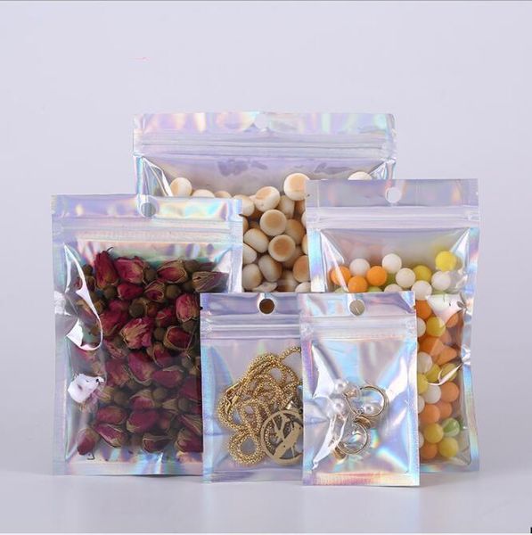 

100pcs 9 sizes laser holographic bags plastic storage pouch coffee packaging bag