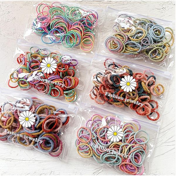 

hair accessories 100pcs/set girls bands candy color elastic rubber ponytail holder band kids child bagged gift, Slivery;white