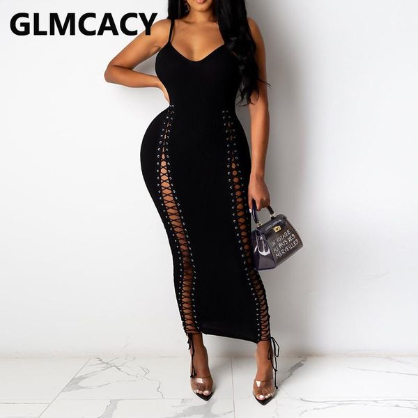 

casual dresses women sleeveless lace up dress spaghetti strap slim maxi, Black;gray