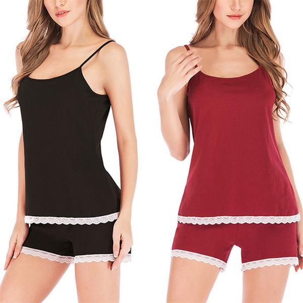 

women's tracksuits 2021 casual nightwear set, female lace trim u-neck spaghetti strap camisole+ short pants for summer, s//l/xl/xxl, Gray