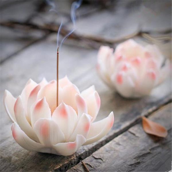 

fragrance lamps handicraft lotus ceramic incense stick burner chinese antique sandalwood holder zen buddhist aroma censer home decor
