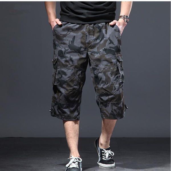 

camouflage long length cargo shorts men summer casual multi pocket cotton breeches pants tactical shorts 5xl, White;black