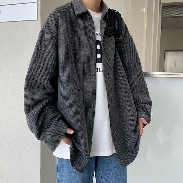 

men's casual shirts neploha 2021 autumn design corduroy solid shirt for men lapel loose long sleeve male sweatshirt vantage jacket, White;black