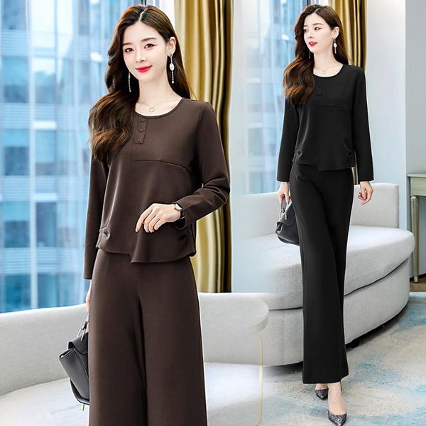 

women's two piece pants lady suit 2021 autumn fashionable wide leg slimming temperament twinset wear, White