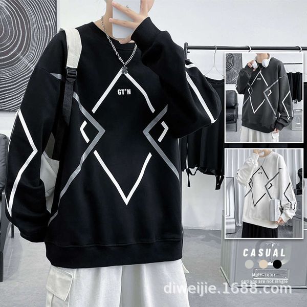 

fashion brand sweater autumn leisure long sleeve pullover loose bottoms, Black