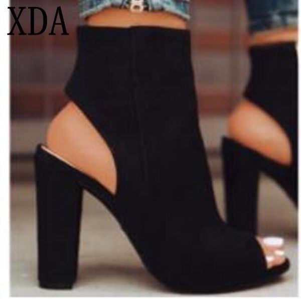

sandals xda 2021 suede women gladiator high heels zipper fish mouth female shoes fashion summer ladies, Black