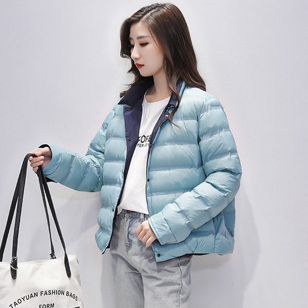 

2021 New Winter Double-sided Wear Ultra Light Jacket Women Warm Thickness Single Breasted Female White Duck Down Outerwear Yk98, Black