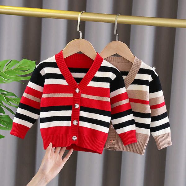 Neonata Strisce bianche nere Cardigan lavorato a maglia monopetto Toddler Boy Girl Maglione di cotone Abbigliamento Boy Autunno Cappotto Maglioni per bambini Y1024