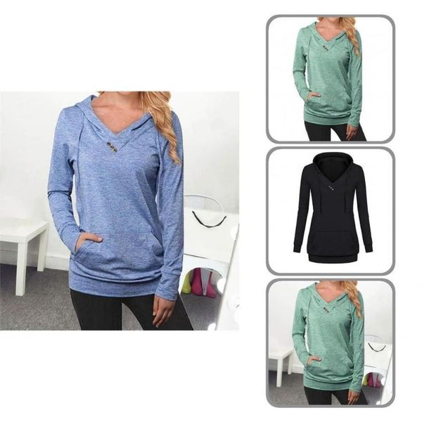 

women's hoodies & sweatshirts thick fashion drawstring v-neck casual hoodie long sleeve shrinkable cuffs for outdoor, Black